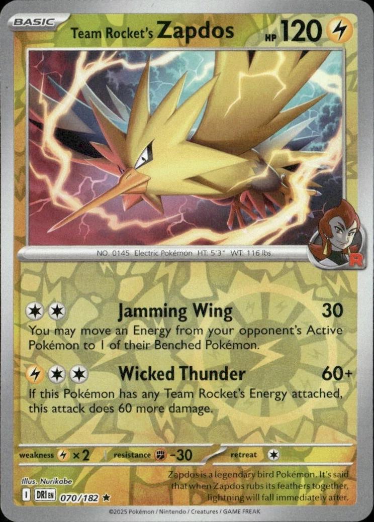 Team Rocket's Zapdos [070/182] - SV10: Destined Rivals (DRI) - Reverse Holofoil