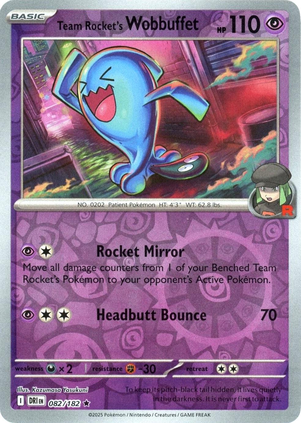 Team Rocket's Wobbuffet [082/182] - SV10: Destined Rivals (DRI) - Reverse Holofoil