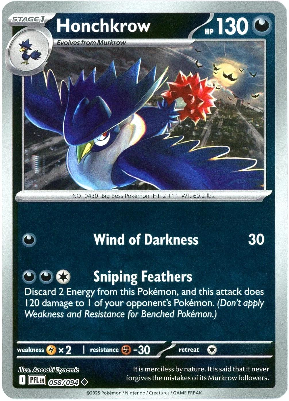 Honchkrow [058/094] - ME02: Phantasmal Flames (PFL) - Reverse Holofoil