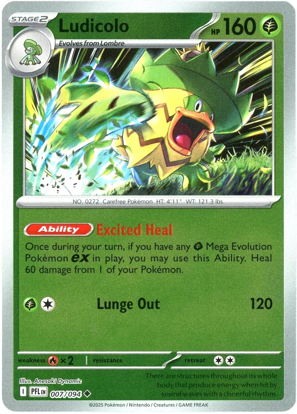 Ludicolo - 007/094 [007/094] - ME02: Phantasmal Flames (PFL) - Reverse Holofoil